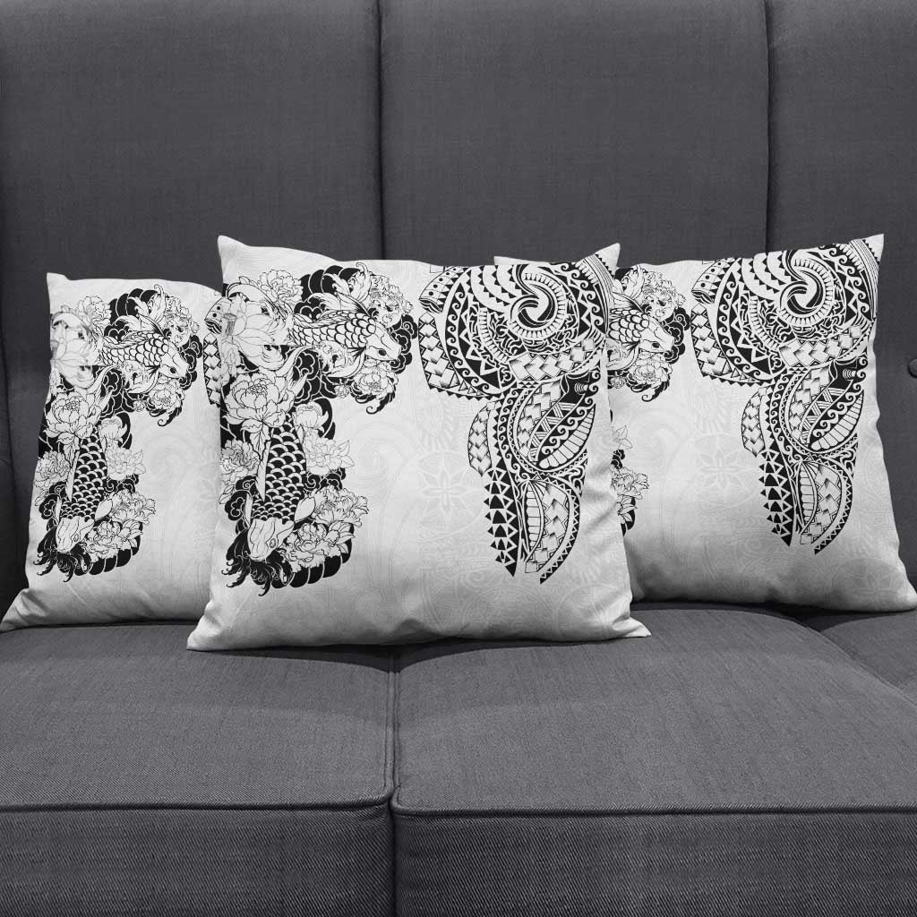 Japanese Irezumi and Hawaiian Polynesian Art Tattoo Pillow Cover White Color - Polynesian Pride