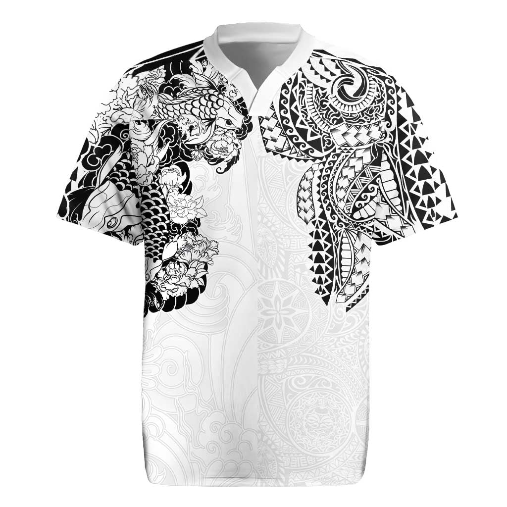 Japanese Irezumi and Hawaiian Polynesian Art Tattoo Rugby Jersey White Color - Polynesian Pride