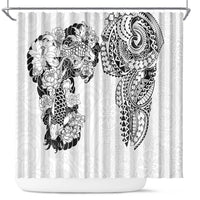 Japanese Irezumi and Hawaiian Polynesian Art Tattoo Shower Curtain White Color - Polynesian Pride