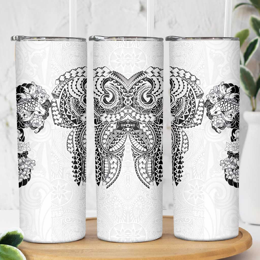 Japanese Irezumi and Hawaiian Polynesian Art Tattoo Skinny Tumbler White Color - Polynesian Pride