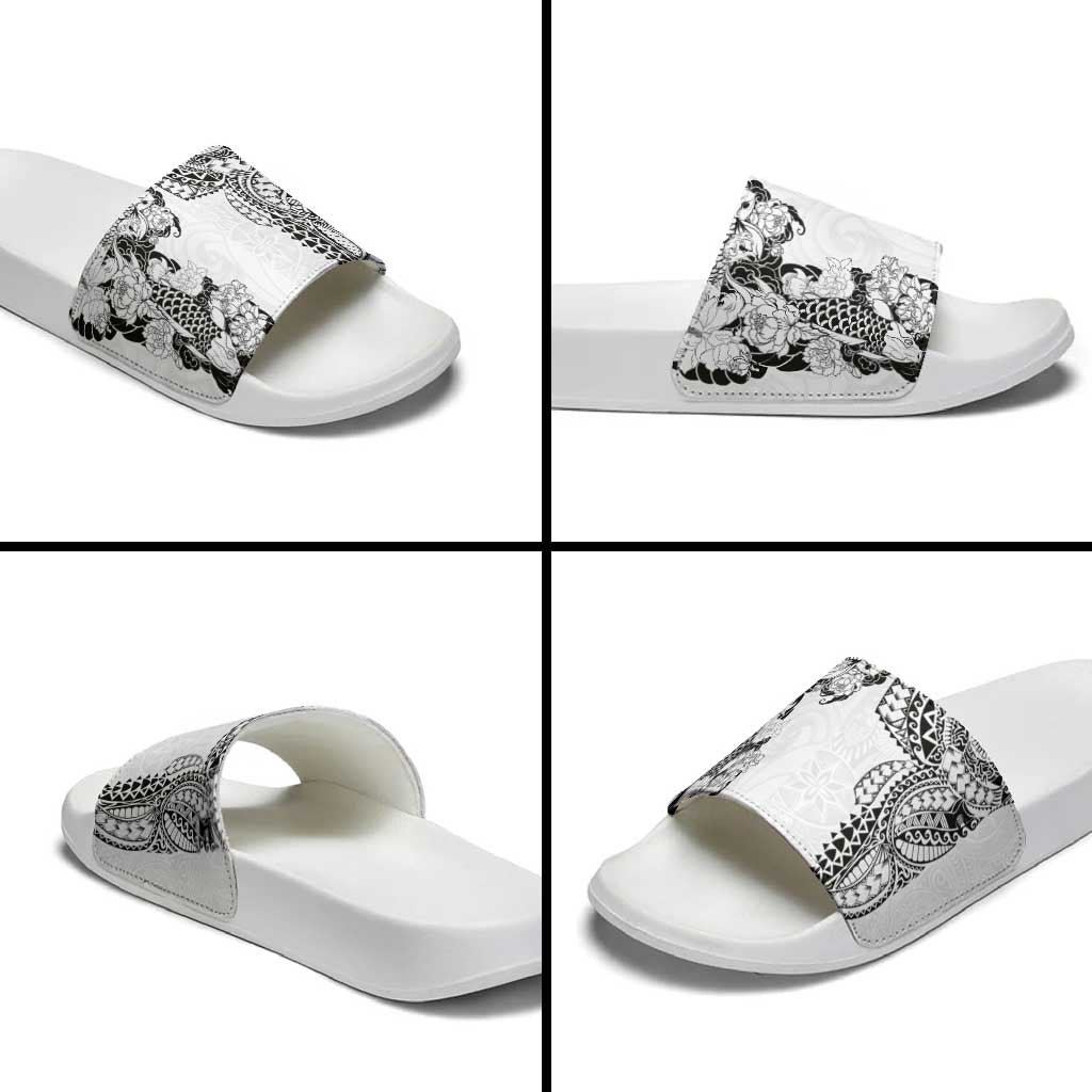 Japanese Irezumi and Hawaiian Polynesian Art Tattoo Slide Sandals White Color - Polynesian Pride