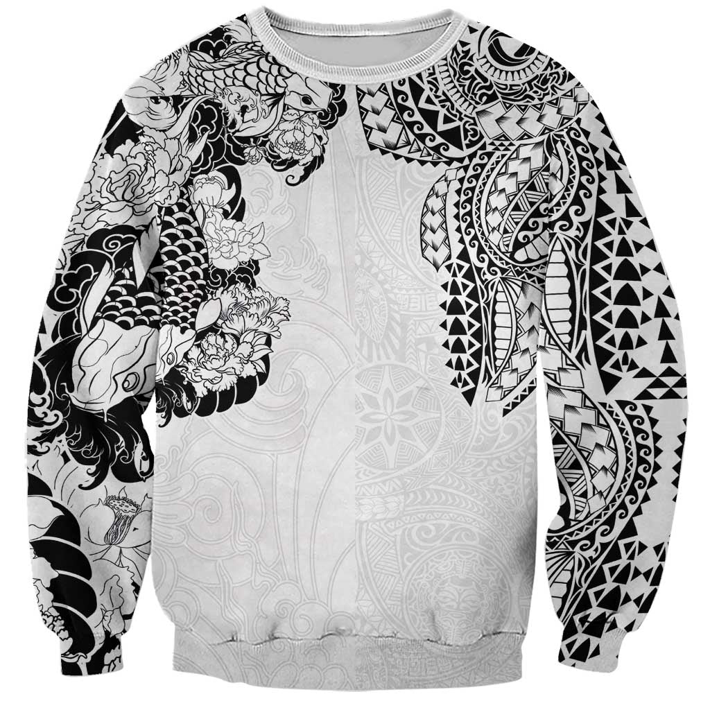 Japanese Irezumi and Hawaiian Polynesian Art Tattoo Sweatshirt White Color - Polynesian Pride