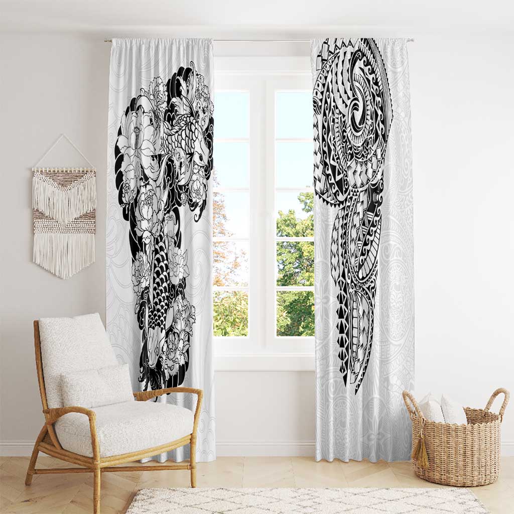 Japanese Irezumi and Hawaiian Polynesian Art Tattoo Window Curtain White Color - Polynesian Pride