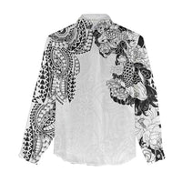 Japanese Irezumi and Hawaiian Polynesian Art Tattoo Women Casual Shirt White Color - Polynesian Pride