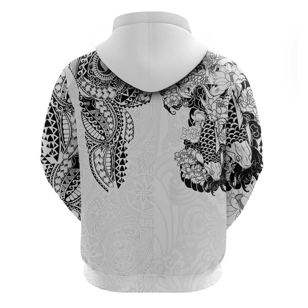 Japanese Irezumi and Hawaiian Polynesian Art Tattoo Zip Hoodie White Color - Polynesian Pride