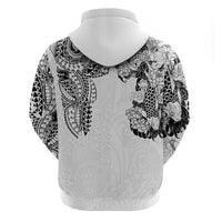 Japanese Irezumi and Hawaiian Polynesian Art Tattoo Zip Hoodie White Color - Polynesian Pride