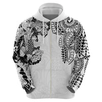 Japanese Irezumi and Hawaiian Polynesian Art Tattoo Zip Hoodie White Color - Polynesian Pride