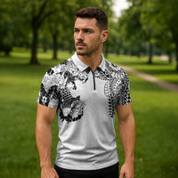 Japanese Irezumi and Hawaiian Polynesian Art Tattoo Zipper Polo Shirt White Color - Polynesian Pride