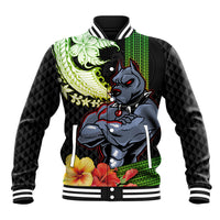 Hawaii Kaimuki High School Baseball Jacket Tribal Kakau Pattern Mix Hibiscus Flower LT03 Unisex Black - Polynesian Pride