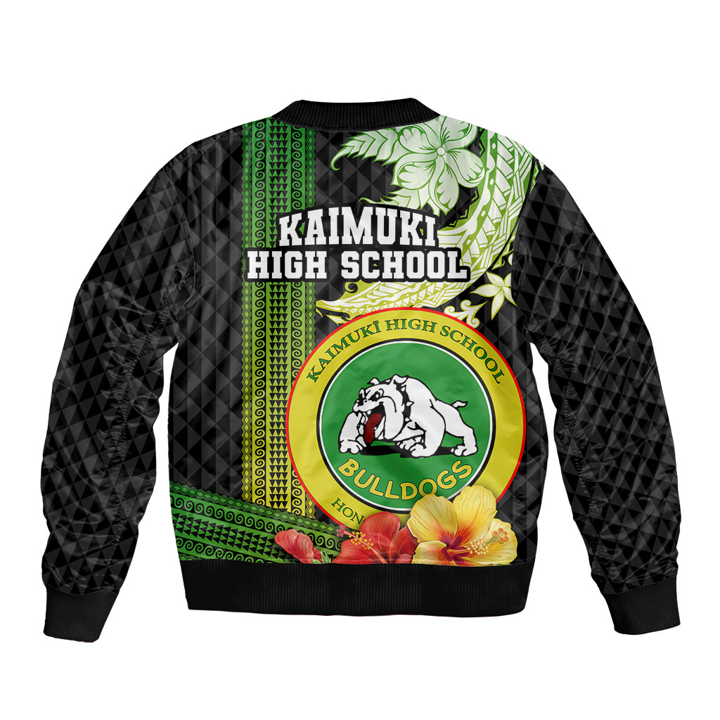 Hawaii Kaimuki High School Bomber Jacket Tribal Kakau Pattern Mix Hibiscus Flower LT03 - Polynesian Pride