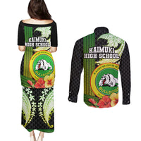 Hawaii Kaimuki High School Couples Matching Puletasi Dress and Long Sleeve Button Shirt Tribal Kakau Pattern Mix Hibiscus Flower LT03 - Polynesian Pride