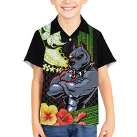 Hawaii Kaimuki High School Family Matching Tank Maxi Dress and Hawaiian Shirt Tribal Kakau Pattern Mix Hibiscus Flower LT03 Son's Shirt Black - Polynesian Pride