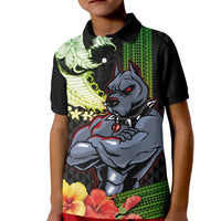 Hawaii Kaimuki High School Kid Polo Shirt Tribal Kakau Pattern Mix Hibiscus Flower LT03 Kid Black - Polynesian Pride