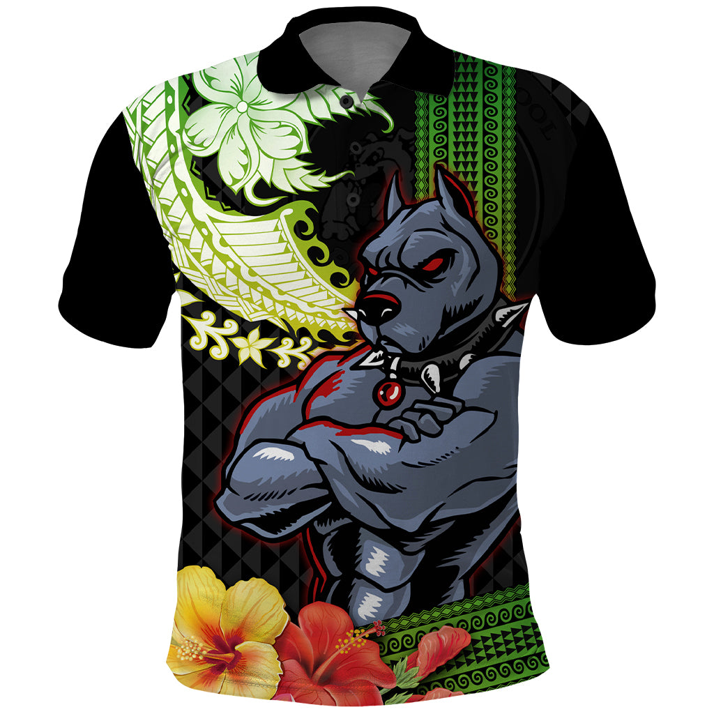 Hawaii Kaimuki High School Polo Shirt Tribal Kakau Pattern Mix Hibiscus Flower LT03 Black - Polynesian Pride