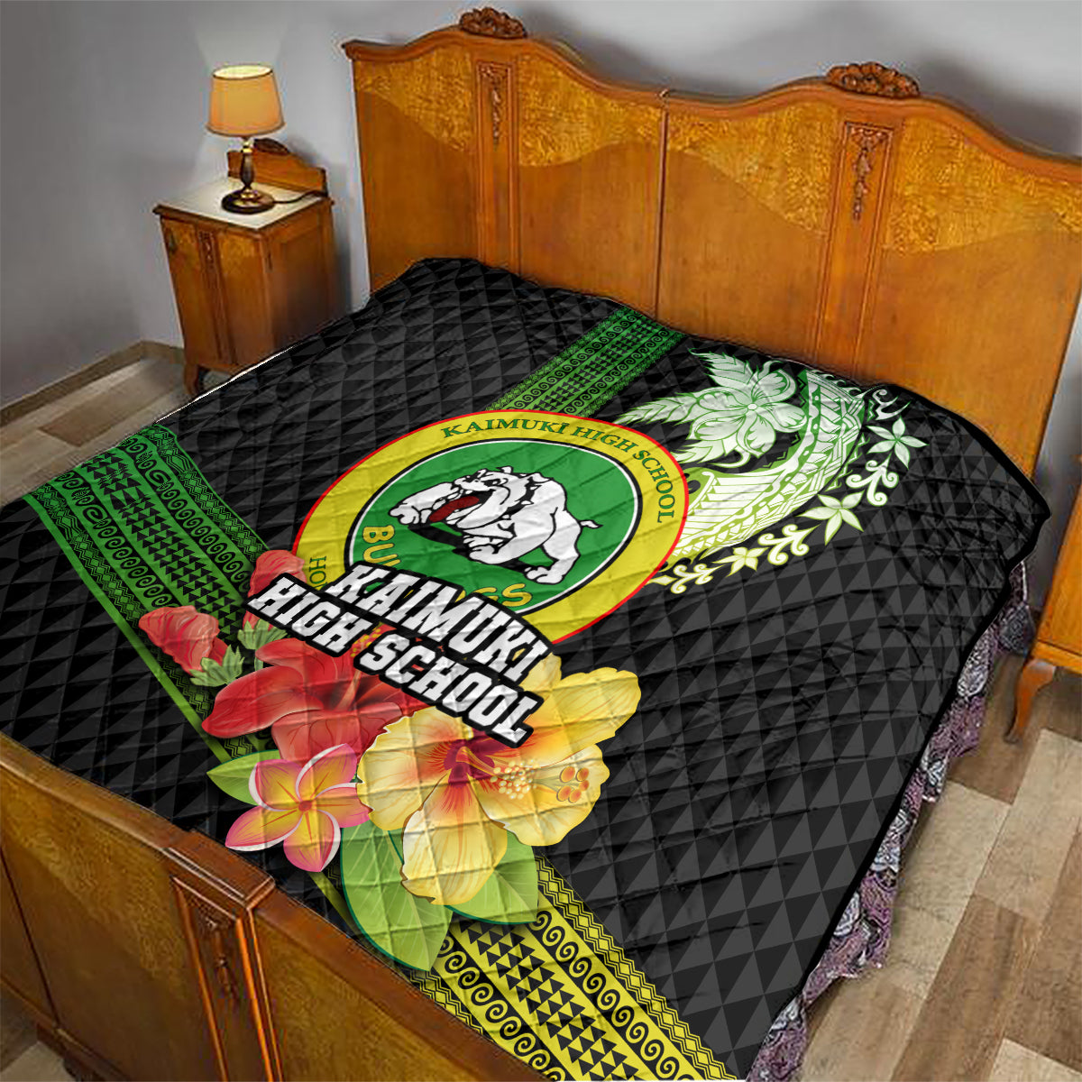 Hawaii Kaimuki High School Quilt Tribal Kakau Pattern Mix Hibiscus Flower LT03 - Polynesian Pride