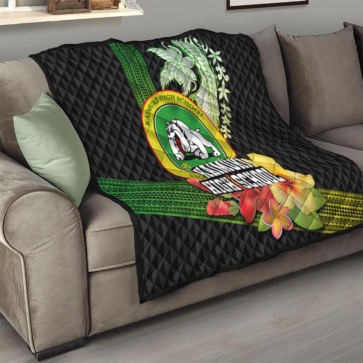 Hawaii Kaimuki High School Quilt Tribal Kakau Pattern Mix Hibiscus Flower LT03 - Polynesian Pride