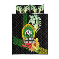 Hawaii Kaimuki High School Quilt Bed Set Tribal Kakau Pattern Mix Hibiscus Flower LT03 Black - Polynesian Pride