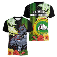 Hawaii Kaimuki High School Women V Neck T Shirt Tribal Kakau Pattern Mix Hibiscus Flower LT03 - Polynesian Pride