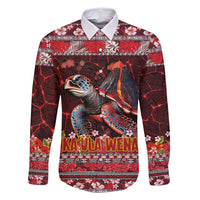 Hawaii KaʻUla Wena Volcano Turtle Family Matching Long Sleeve Bodycon Dress and Hawaiian Shirt Lava and Tropical Plants Tribal Pattern