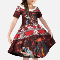 Hawaii KaʻUla Wena Volcano Turtle Family Matching Short Sleeve Bodycon Dress and Hawaiian Shirt Lava and Tropical Plants Tribal Pattern