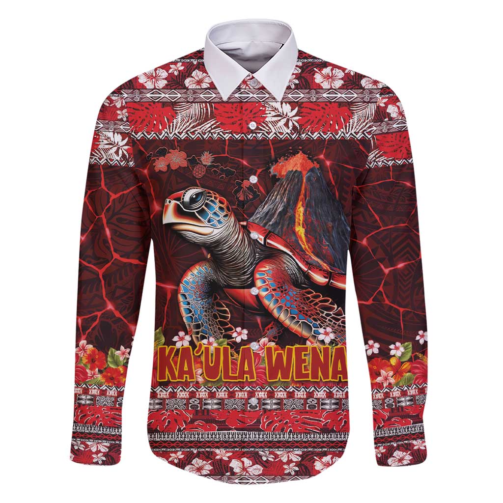 Hawaii KaʻUla Wena Volcano Turtle Family Matching Short Sleeve Bodycon Dress and Hawaiian Shirt Lava and Tropical Plants Tribal Pattern