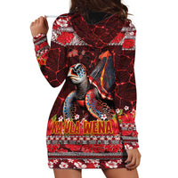 Hawaii KaʻUla Wena Volcano Turtle Hoodie Dress Lava and Tropical Plants Tribal Pattern