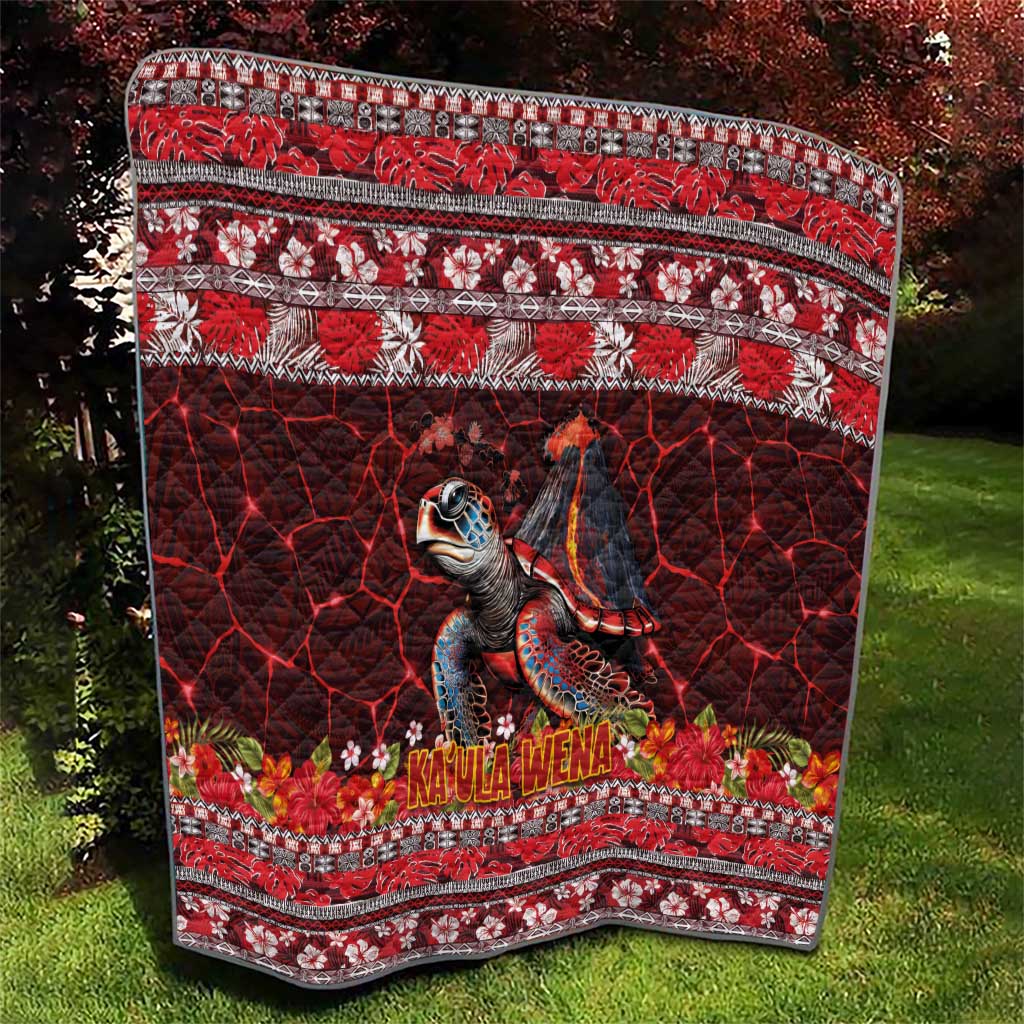 Hawaii KaʻUla Wena Volcano Turtle Quilt Lava and Tropical Plants Tribal Pattern