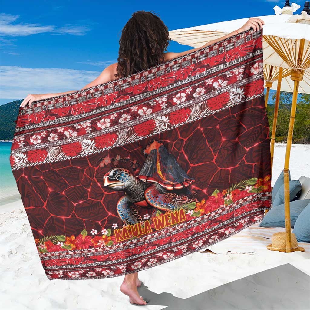 Hawaii KaUla Wena Volcano Turtle Sarong Lava and Tropical Plants Tribal Pattern LT03 One Size 44 x 66 inches Red - Polynesian Pride