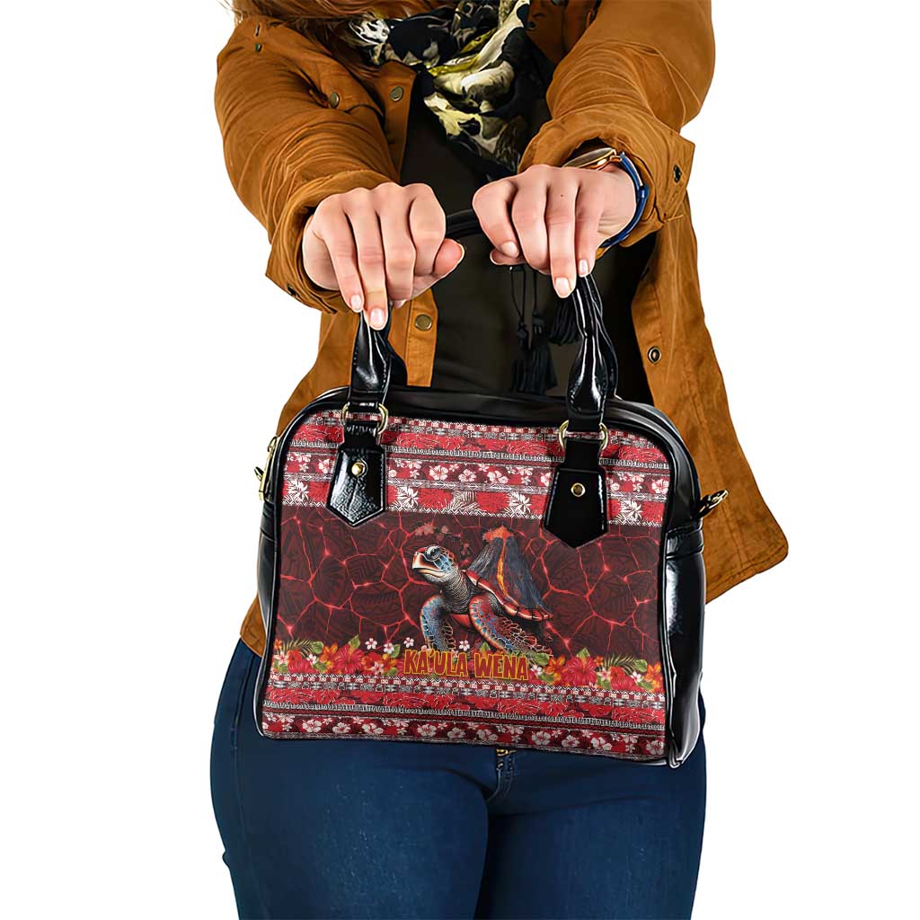 Hawaii KaUla Wena Volcano Turtle Shoulder Handbag Lava and Tropical Plants Tribal Pattern LT03 One Size Red - Polynesian Pride