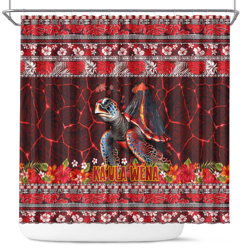 Hawaii KaUla Wena Volcano Turtle Shower Curtain Lava and Tropical Plants Tribal Pattern LT03 Red - Polynesian Pride