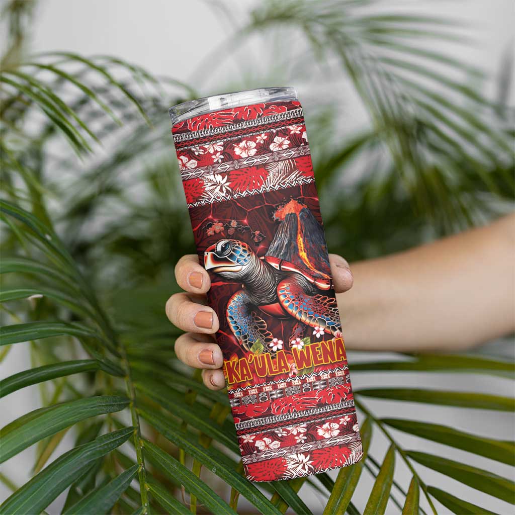 Hawaii KaʻUla Wena Volcano Turtle Skinny Tumbler Lava and Tropical Plants Tribal Pattern