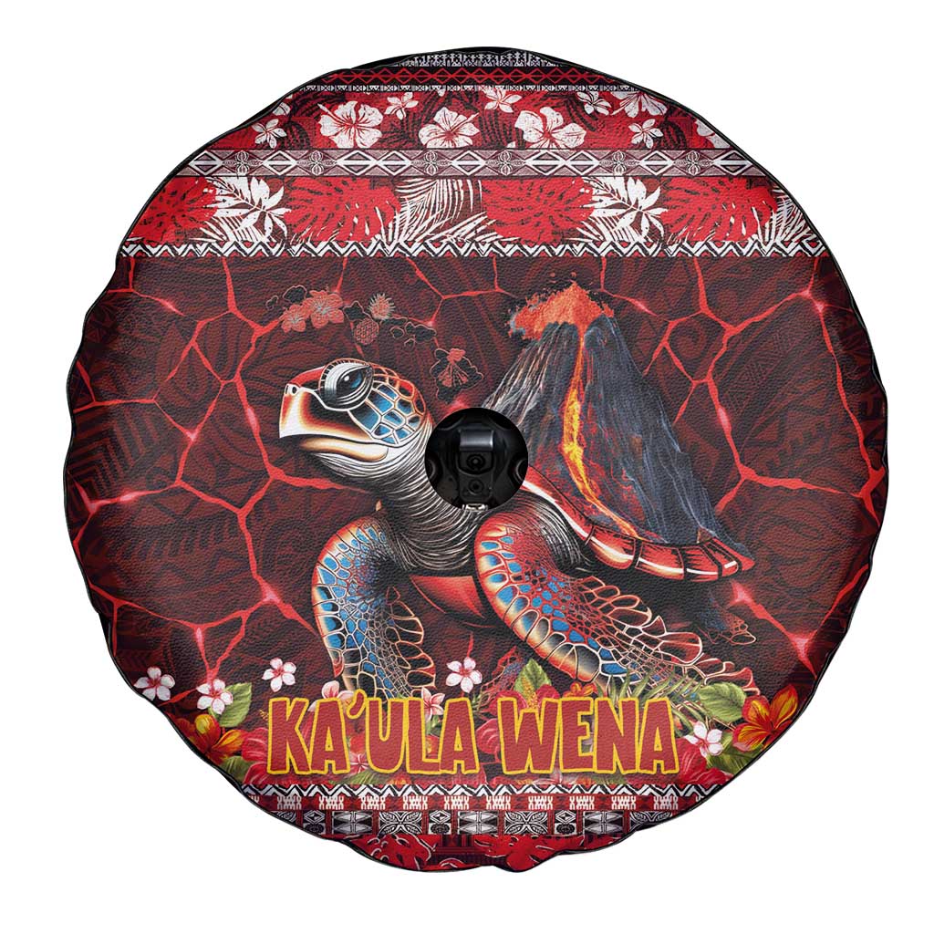 Hawaii KaʻUla Wena Volcano Turtle Spare Tire Cover Lava and Tropical Plants Tribal Pattern