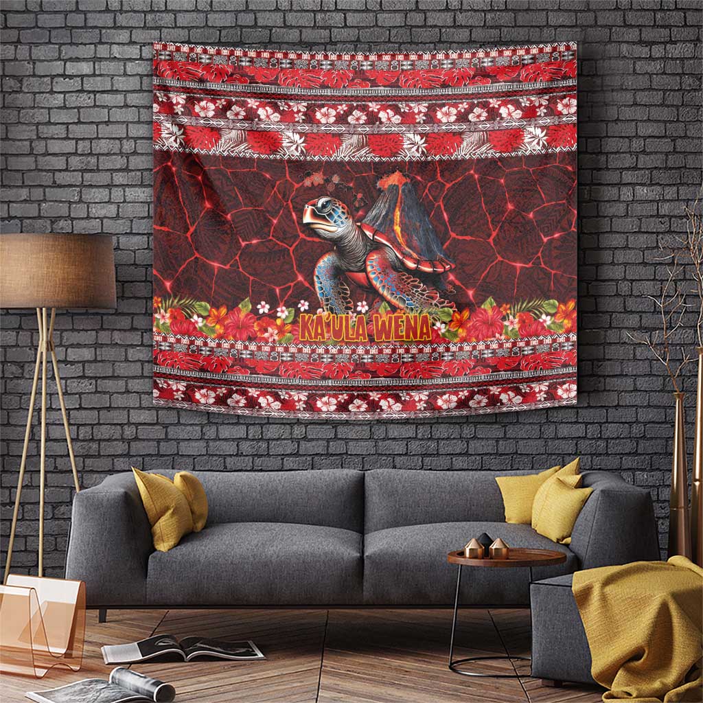 Hawaii KaUla Wena Volcano Turtle Tapestry Lava and Tropical Plants Tribal Pattern LT03 Red - Polynesian Pride