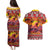 Hawaii KaʻUla Wena Octopus Couples Matching Puletasi and Hawaiian Shirt Oceanic Red with Corals and Tropical On Sunset Landscape