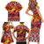 Hawaii KaʻUla Wena Octopus Family Matching Short Sleeve Bodycon Dress and Hawaiian Shirt Oceanic Red with Corals and Tropical On Sunset Landscape