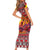 Hawaii KaʻUla Wena Octopus Family Matching Short Sleeve Bodycon Dress and Hawaiian Shirt Oceanic Red with Corals and Tropical On Sunset Landscape