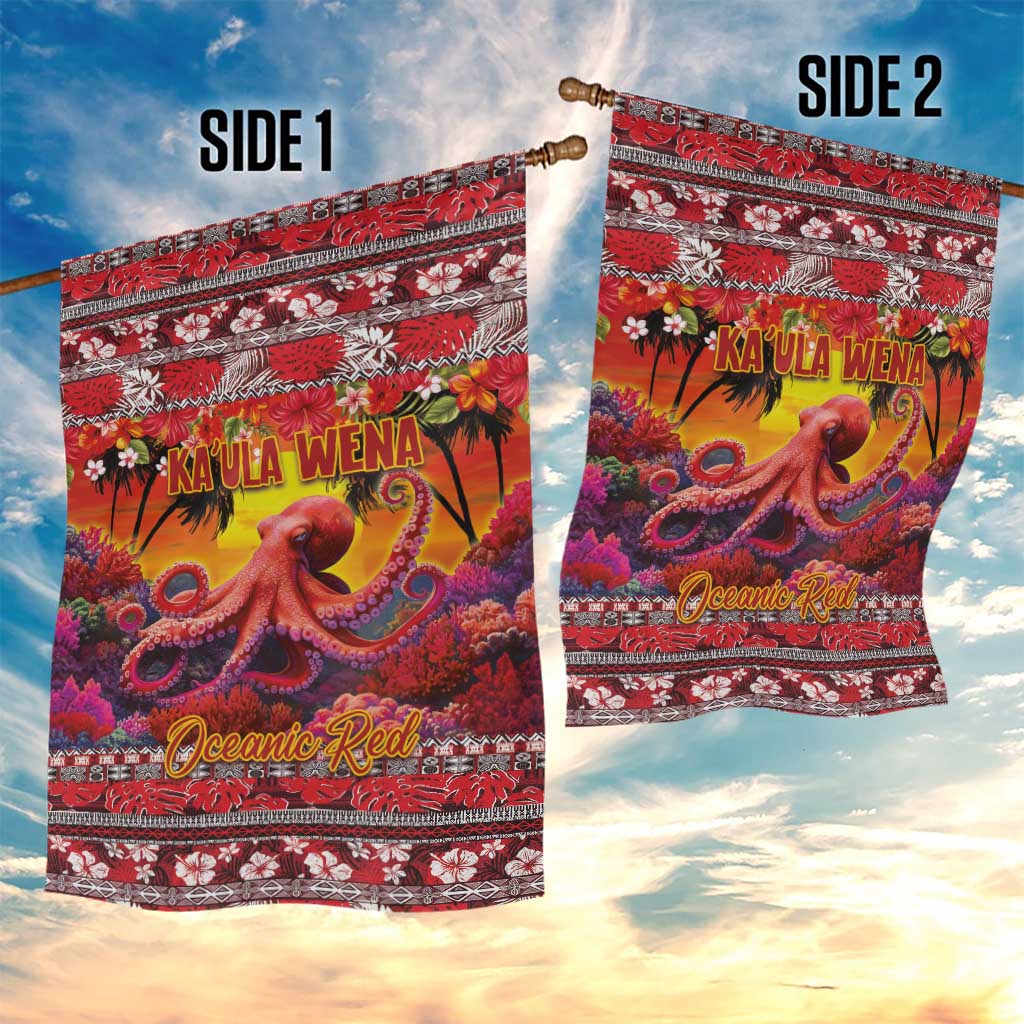 Hawaii KaUla Wena Octopus Garden Flag Oceanic Red with Corals and Tropical On Sunset Landscape LT03 - Polynesian Pride