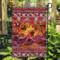 Hawaii KaUla Wena Octopus Garden Flag Oceanic Red with Corals and Tropical On Sunset Landscape LT03 Garden Flag Red - Polynesian Pride