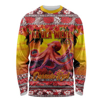 Hawaii KaUla Wena Octopus Long Sleeve Shirt Oceanic Red with Corals and Tropical On Sunset Landscape LT03 Unisex Red - Polynesian Pride