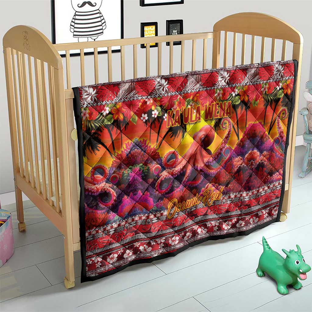 Hawaii KaUla Wena Octopus Quilt Oceanic Red with Corals and Tropical On Sunset Landscape LT03 - Polynesian Pride