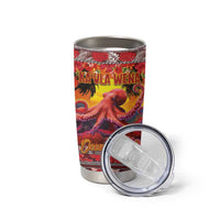Hawaii KaʻUla Wena Octopus Tumbler Cup Oceanic Red with Corals and Tropical On Sunset Landscape
