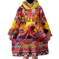 Hawaii KaUla Wena Octopus Wearable Blanket Hoodie Oceanic Red with Corals and Tropical On Sunset Landscape LT03 - Polynesian Pride