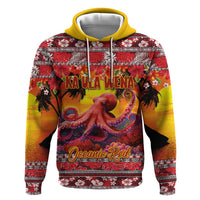 Hawaii KaʻUla Wena Octopus Zip Hoodie Oceanic Red with Corals and Tropical On Sunset Landscape