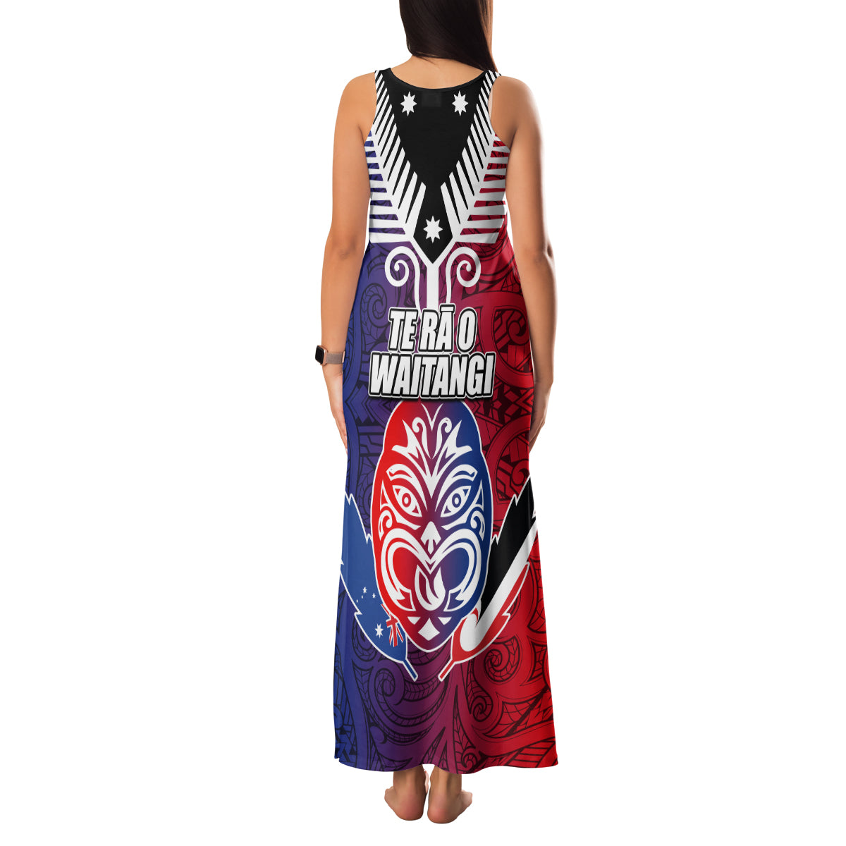 New Zealand Waitangi Family Matching Tank Maxi Dress and Hawaiian Shirt Kia Ora Maori Koruru Tiki Mask LT03 - Polynesian Pride