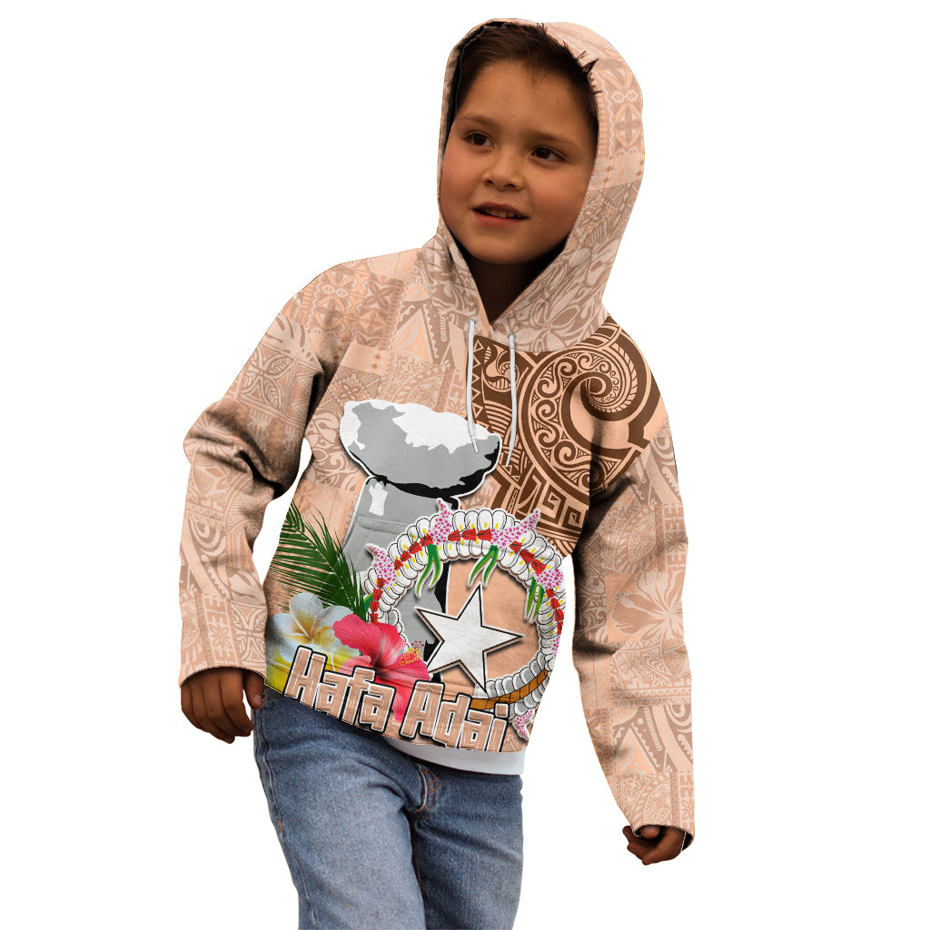 Northern Mariana Islands Hafa Adai Latte Stone Kid Hoodie Peach Fuzz Color LT03 - Polynesian Pride