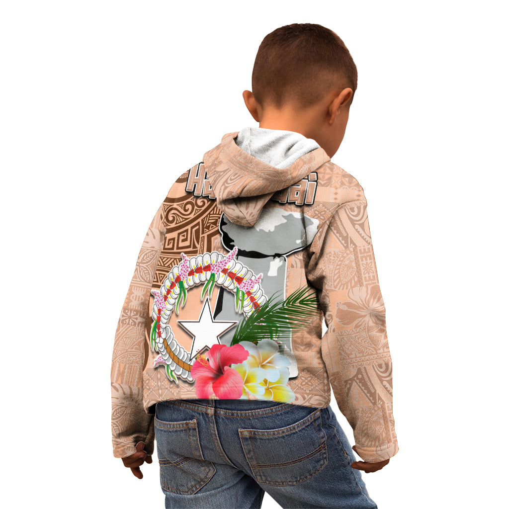 Northern Mariana Islands Hafa Adai Latte Stone Kid Hoodie Peach Fuzz Color LT03 - Polynesian Pride