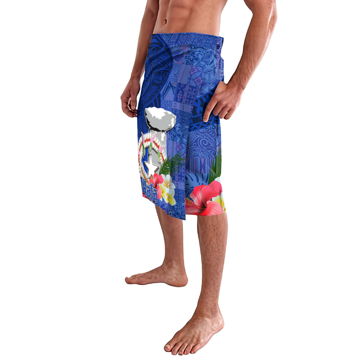 Northern Mariana Islands Hafa Adai Latte Stone Lavalava Blue Color LT03 - Polynesian Pride