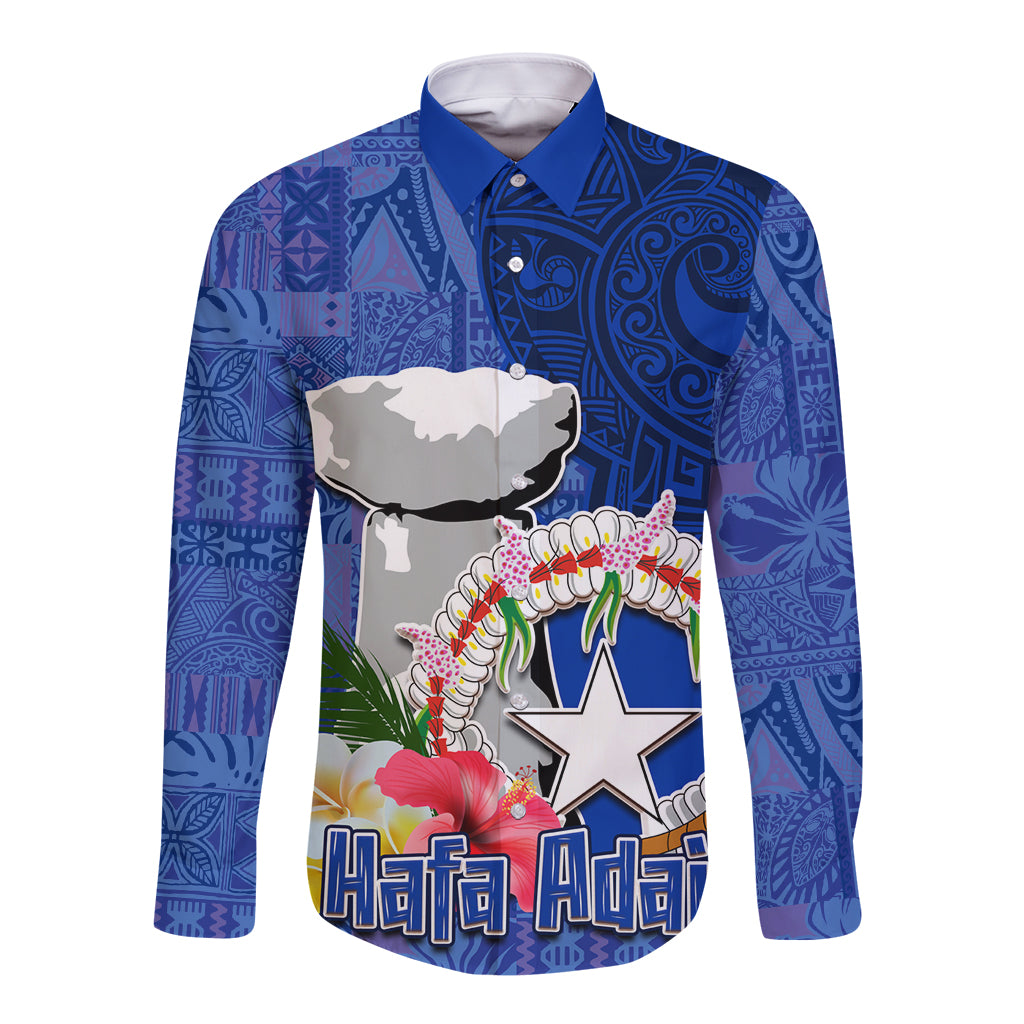 Northern Mariana Islands Hafa Adai Latte Stone Long Sleeve Button Shirt Blue Color LT03 Unisex Blue - Polynesian Pride