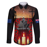 Custom New Zealand and Australia ANZAC Day Family Matching Long Sleeve Bodycon Dress and Hawaiian Shirt Gallipoli and Canlelight Lest We Forget LT03 Dad's Shirt - Long Sleeve Black - Polynesian Pride