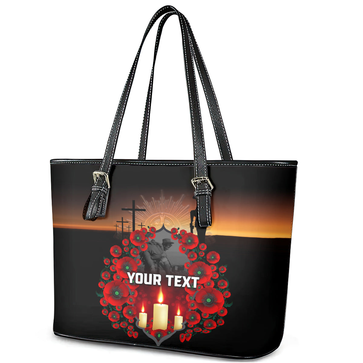 Custom New Zealand and Australia ANZAC Day Leather Tote Bag Gallipoli and Canlelight Lest We Forget LT03 - Polynesian Pride